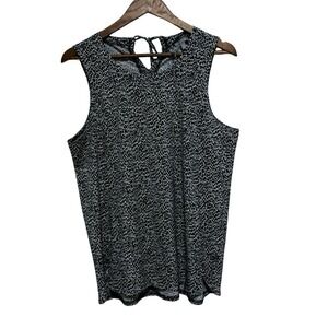 Talbots Tank Top Womens M Black Animal Print Lightweight Stretch Tie Back Active